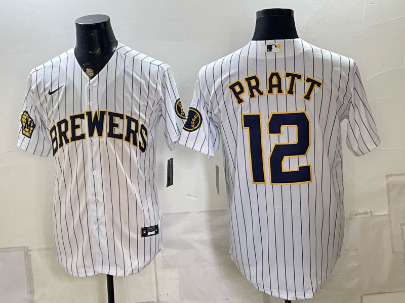 Men 2026 Milwaukee Brewers #12 Pratt white Game Nike MLB Jersey 081102->buffalo bills->NFL Jersey